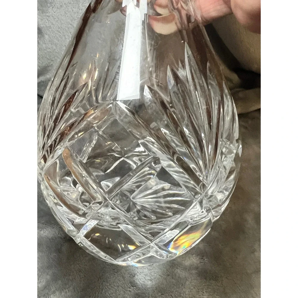 Vintage Cut Crystal Teardrop Decanter‎ w/ Fluted Stopper & Starburst Base